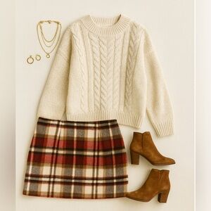 NWT Women’s Plaid Mini Skirt in Red and Brown